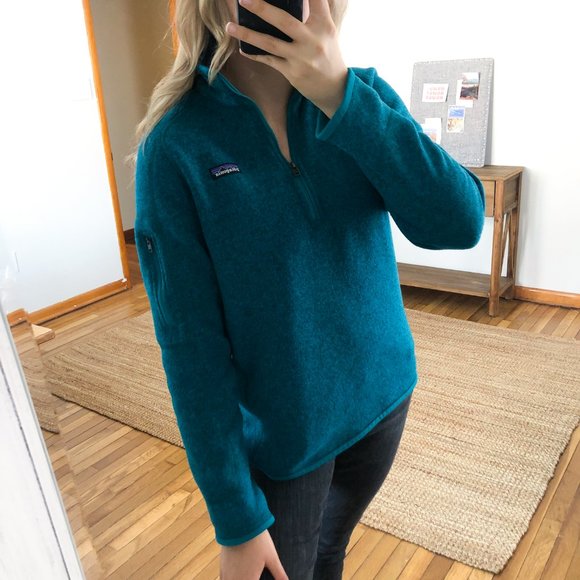 Patagonia Tops - Patagonia Teal Knit Outdoor Polyester Quarter Zip Pullover Women's Large